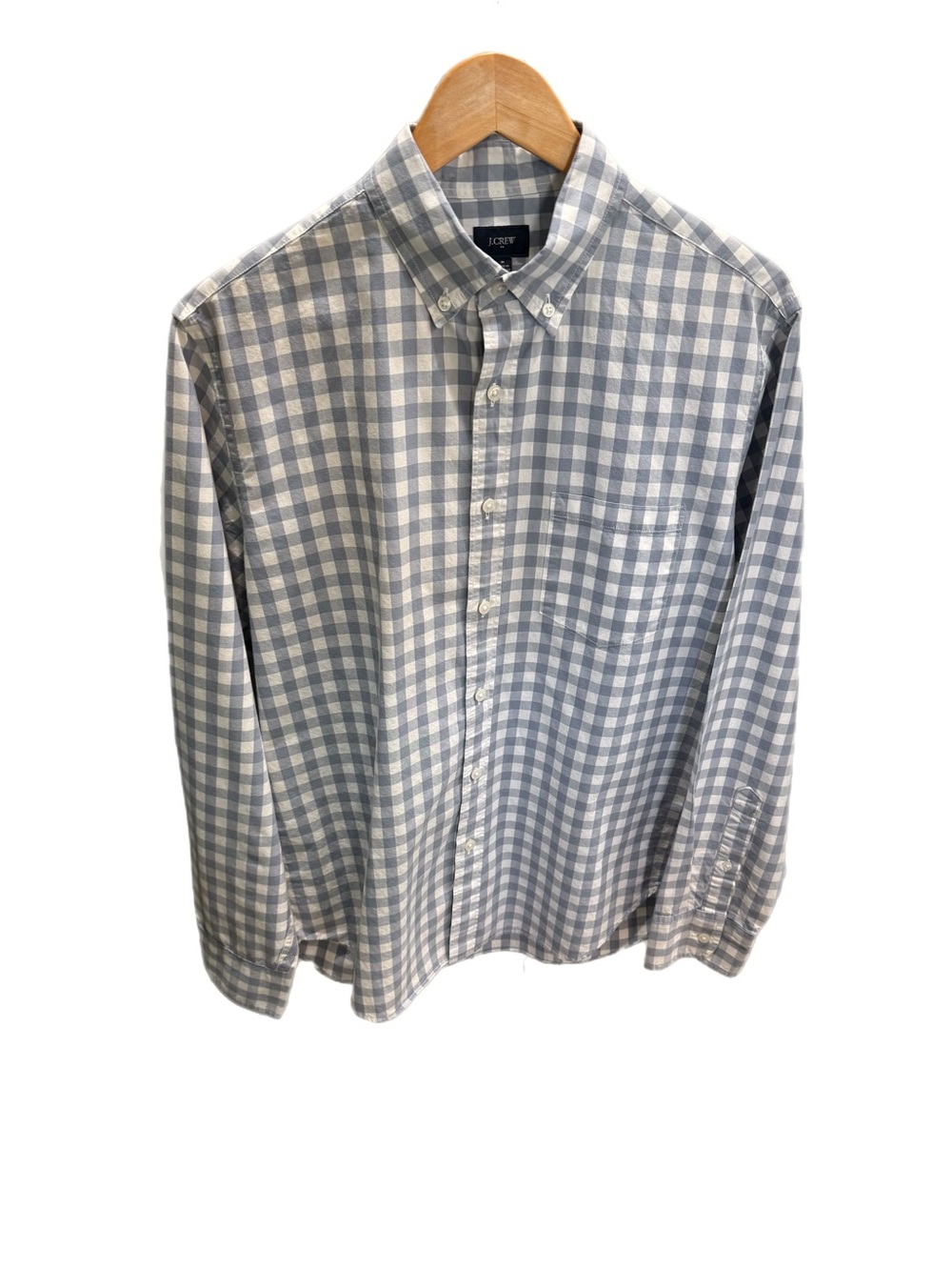 J. Crew Men's Blue & White Gingham Button-Down Shirt M